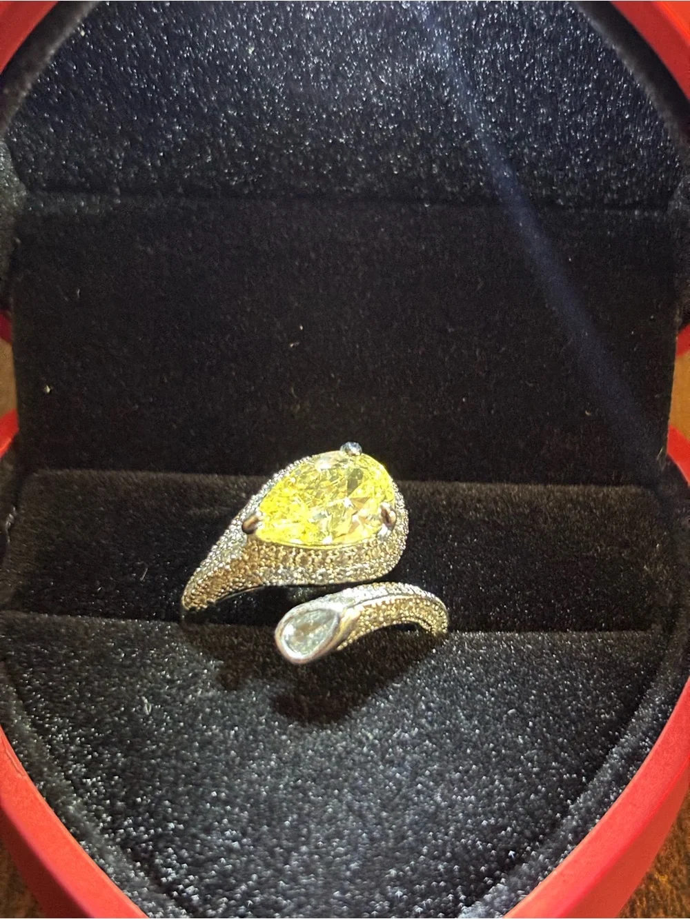 Yellow Pear-Cut Pavé Statement Ring - Women Jewelry